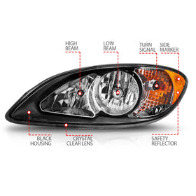 ANZO 2008-2016 International Prostar Crystal Headlights Black Housing (OE Replacement) - 0