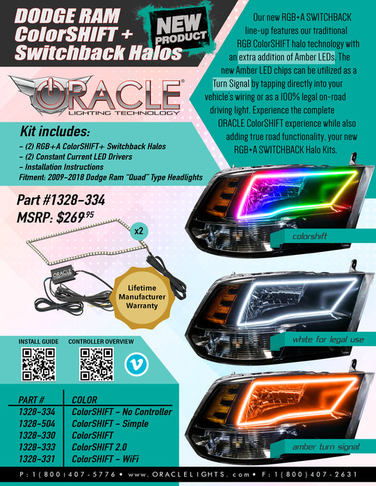 Oracle 09-18 Dodge Ram Switchback Quad Headlight Halo Kit - RGB+A + w/o Controller SEE WARRANTY