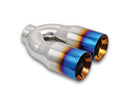 Vibrant 2.5in ID Dual 3.5in OD Round SS Tips (Double Wall, Straight Cut) with Burnt Blue Finish-1