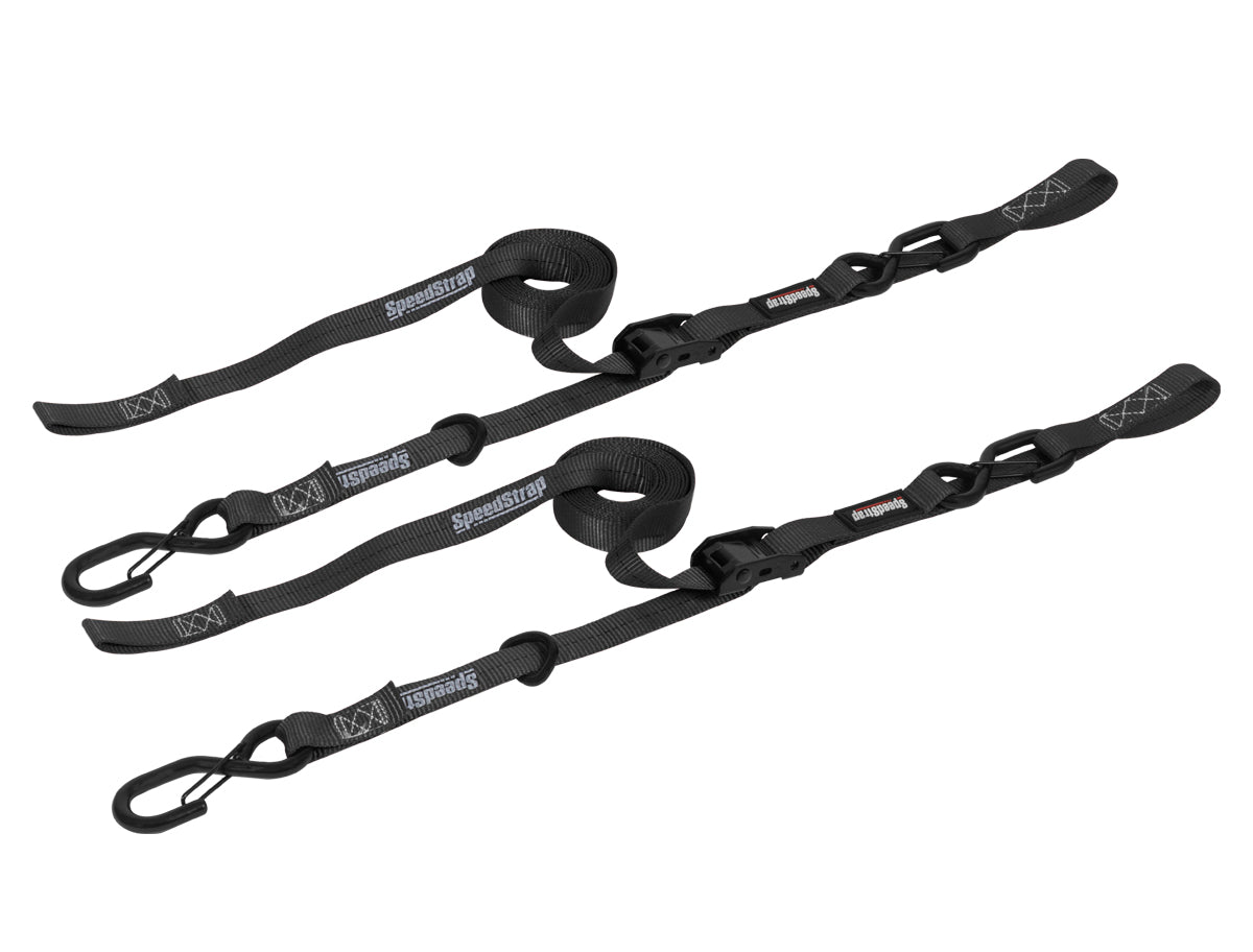SpeedStrap 1In x 10Ft Cam-Lock Tie Down with Snap S-Hooks and Soft-Tie (2 Pack) - Black