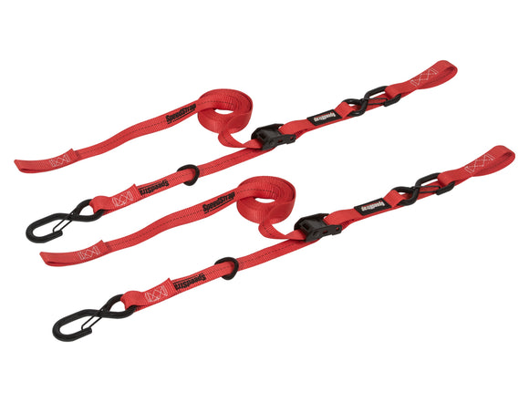 SpeedStrap 1In x 10Ft Cam-Lock Tie Down with Snap S-Hooks Soft-Tie (2 Pack) - Red