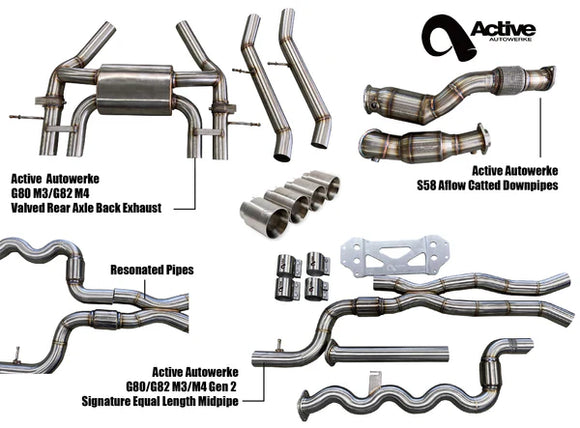 G80/G82 Exhaust Bundle Aflow equal length res (rear + EL res + Aflow DP) brushed 2021+ M3 / M4