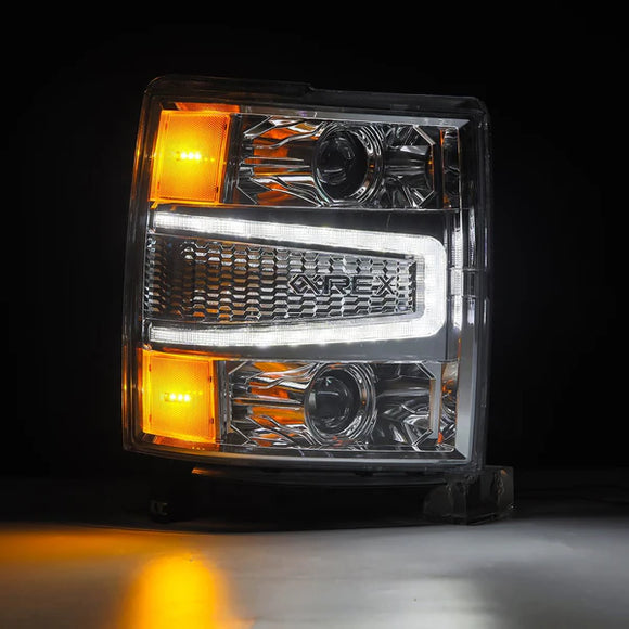 AlphaRex 14-15 Chevy 1500 PRO-Series Projector Headlights Chrome w/Sequential Signal &  DRL