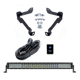 Cali Raised 14-21 Toyota Tundra 32In Lower Bumper Hidden Led Light Bar Kit - Blue Backlight Small