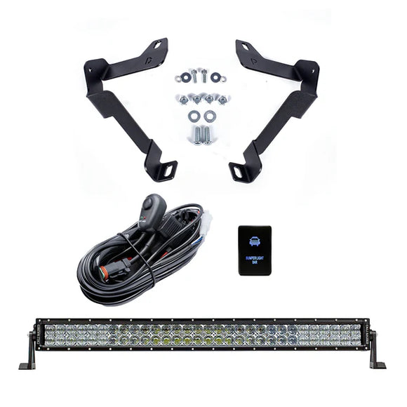 Cali Raised 14-21 Toyota Tundra 32In Lower Bumper Hidden Led Light Bar Kit - Blue Backlight Small