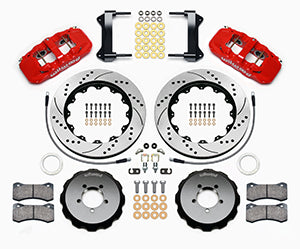 Wilwood AERO6 Front Hat Kit 14.00 Drilled Red 1999-2012 Subaru WRX w/Lines