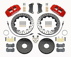 Wilwood Dynapro 6 Front Hat Kit 12.88in Drilled Red 2005-Up Mazda 3 w/ Lines