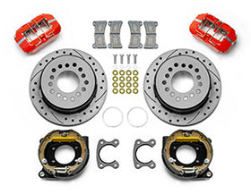 Wilwood Small Ford 11 in. Forged Dynapro Low-Profile Rear Parking Brake Kit (Red, Drilled & Slotted) - 0