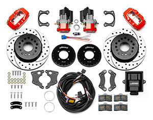 Wilwood Forged Dynalite Rear Electronic Parking Brake Kit - Red Powder Coat Caliper - SRP D/S Rotor