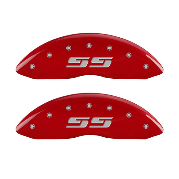 MGP 2 Caliper Covers Eng Front Silverado SS Red Finish Sil Char 2010 Chevy Silverado 1500