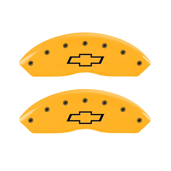 MGP 2 Caliper Covers Engraved Front Bowtie Yellow Finish Black Char 1999 Chevrolet Tahoe