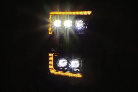 AlphaRex 17-20 Ford Raptor NOVA LED Proj Headlights Plank Style Chrm w/Activ Light Sequential Signal
