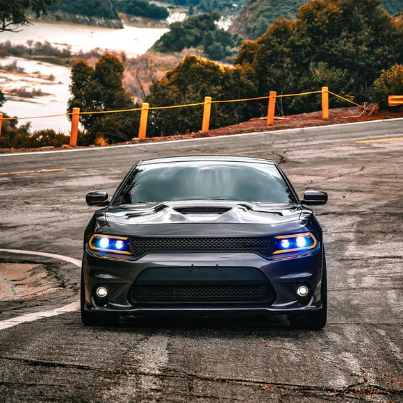 AlphaRex 15-23 Dodge Charger LUXX LED Proj Headlights Alpha-Black w/Actv Light & Seq.Sig / SB DRL