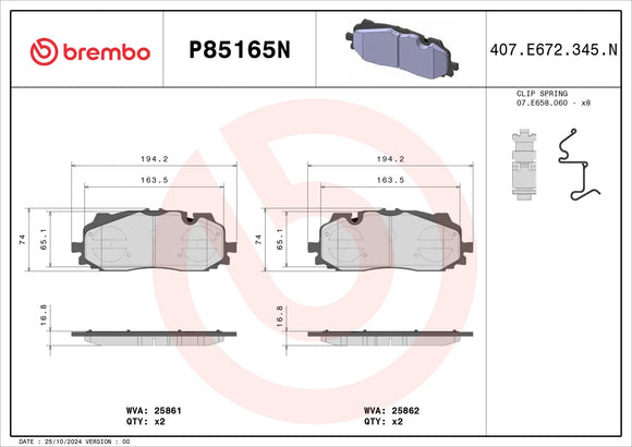 Brembo 18-23 Audi S4/S5/S5 Sportback/18-22 SQ5 Premium NAO Ceramic OE Equivalent Pad - Front 4K0698151