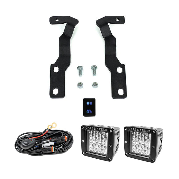 Cali Raised 2016-2023 Toyota Tacoma Low Profile Ditch Light Brackets Kit - Blue Backlight - Small