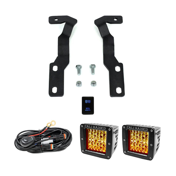 Cali Raised 2016-2023 Toyota Tacoma Low Profile Ditch Light Brackets Kit - Blue Backlight - Small