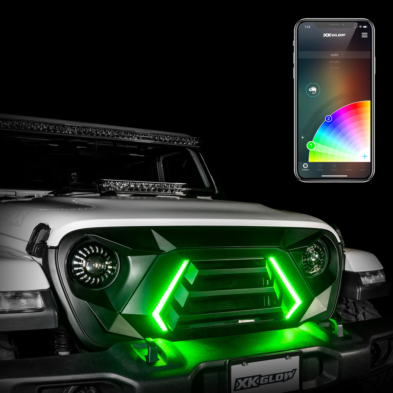 XK Glow JL Wrangler & Gladiator JT XKCHROME LED Grill Kit (Dual Mode) - 0