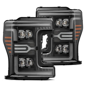 AlphaRex 17-19 Ford F-250/350/450 SD NOVA-Series LED Proj Headlights Bk w/Actv Light SeqSig & SBDRL