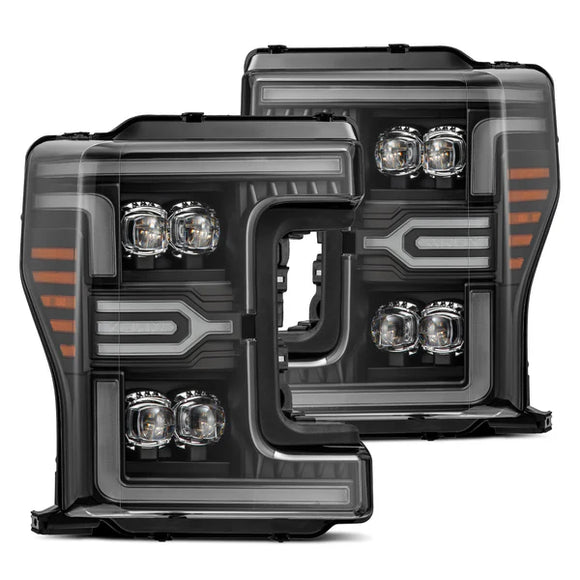 AlphaRex 17-19 Ford F-250/350/450 SD NOVA-Series LED Proj Headlights Bk w/Actv Light SeqSig & SBDRL