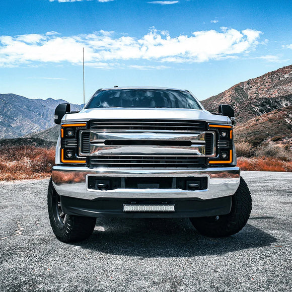 AlphaRex 17-19 Ford F-250/350/450/550  Super Duty PRO-Series Proj Headlights Black w/SeqSig & DRL