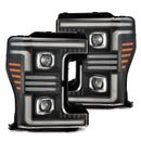 AlphaRex 17-19 Ford F-250/350/450/550  Super Duty PRO-Series Proj Headlights Black w/SeqSig & DRL-1