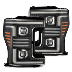 AlphaRex 17-19 Ford F-250/350/450/550  Super Duty PRO-Series Proj Headlights Black w/SeqSig & DRL