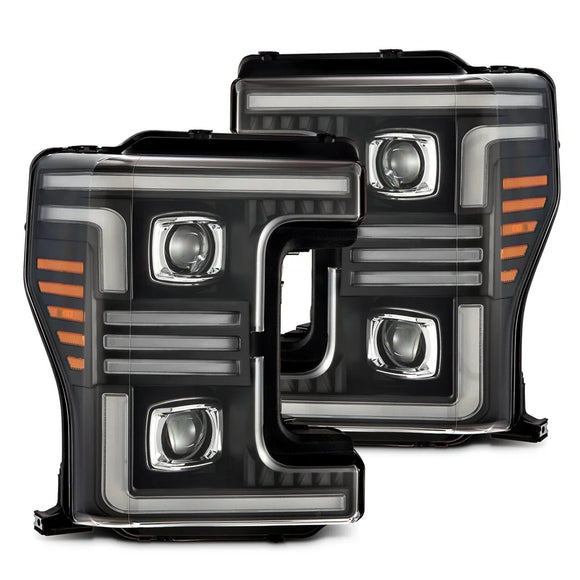 AlphaRex 17-19 Ford F-250/350/450/550  Super Duty PRO-Series Proj Headlights Black w/SeqSig & DRL