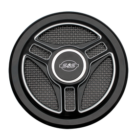 S&S Cycle Stealth Applications Tri-Spoke Air Cleaner Cover w/ Machined Highlights - Gloss Black