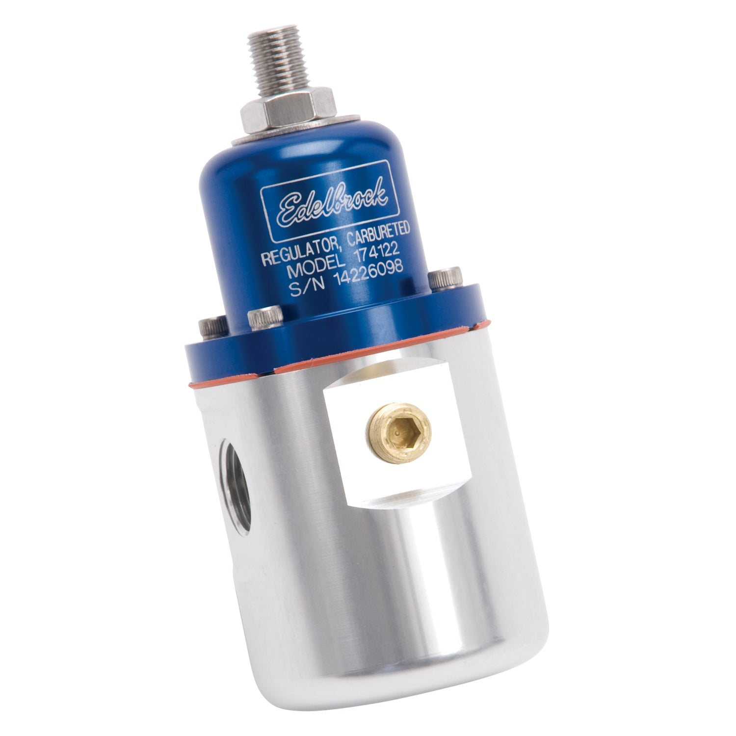 Edelbrock Fuel Pressure Regulator Carbureted 160 GPH 5-10 PSI 3/8In In/Out Returnless Blue/Clear - 0