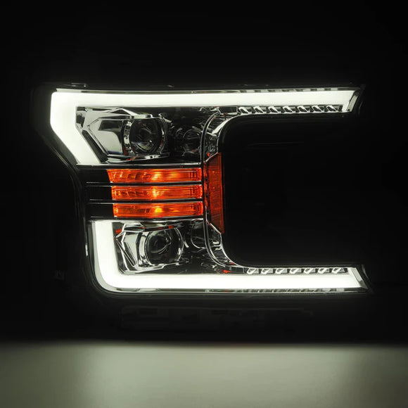 AlphaRex 18-20 Ford F-150 LUXX LED Proj Headlights Plank Style Chrome w/Activ Light/DRL