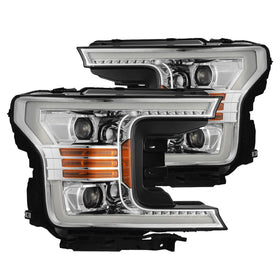 AlphaRex 18-20 Ford F-150 LUXX LED Proj Headlights Plank Style Chrome w/Activ Light/DRL