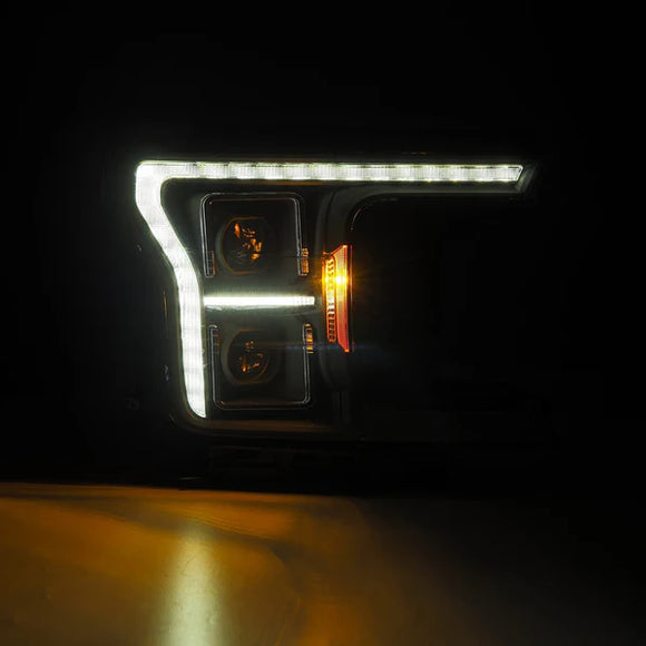 AlphaRex 18-20 Ford F-150 (Req. Conv F150 w/Stock LED) LUXX LED Proj HL Blk Actv Lgt Seq Sig SB DRL