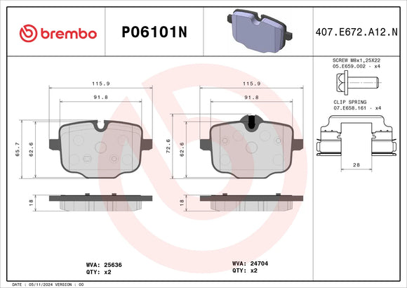 Brembo 18-20 BMW 530e/17-23 540i/17-22 740i xDrive Premium NAO Ceramic OE Equivalent Pad - Rear 34216870552