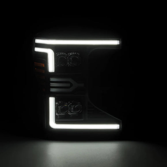 AlphaRex 20-22 Ford F-250/350/450 SD NOVA-Series LED Proj Headlights Bk w/Actv Light SeqSig & SBDRL