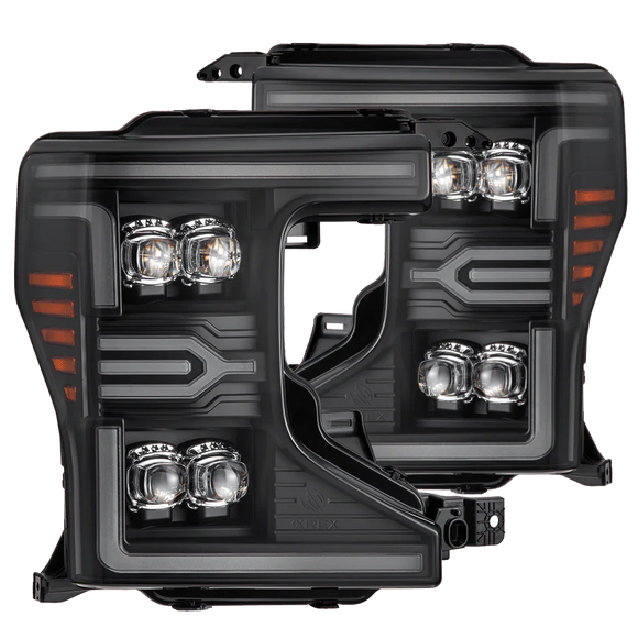 AlphaRex 20-22 Ford F-250/350/450 SD NOVA-Series LED Proj Headlights Bk w/Actv Light SeqSig & SBDRL