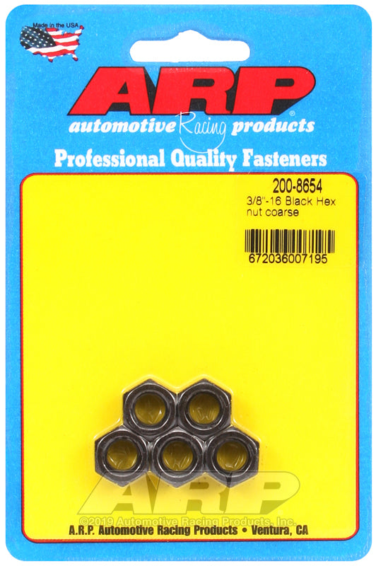 ARP 3/8-16 inch Black Coarse Hex Nut Kit (Pkg of 5)