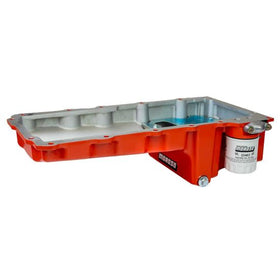 OIL PAN, GM LS, CAST REAR SUMP, SWAP KIT, ORANGE POWDER COAT