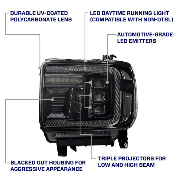 Form Lighting 2014+ GMC Sierra 1500/2500/3500 LED Projector Headlights Amber DRL (Pair)