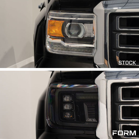 Form Lighting 2014+ GMC Sierra 1500/2500/3500 LED Projector Headlights Amber DRL (Pair)