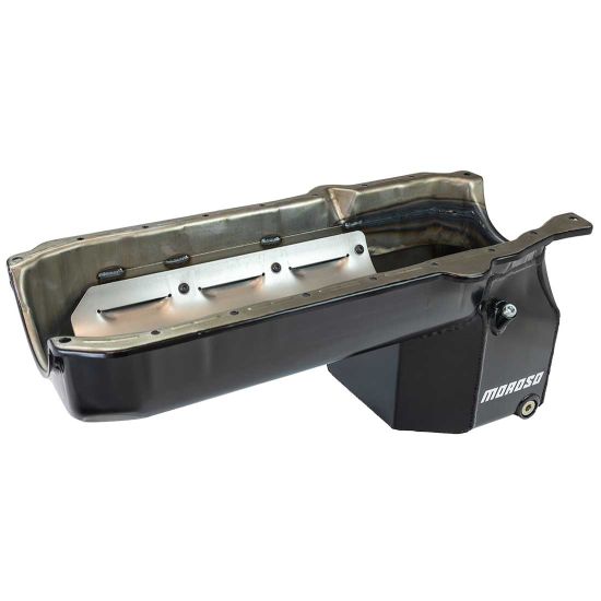 OIL PAN, SBC 85-UP, DRIVERS SIDE DIPSTICK, CHEVY S10, 9.5IN DEEP, STEEL