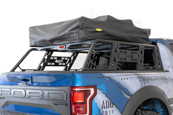 Addictive Desert Designs 2015+ Ford F-150 Overlander Chase Rack w/ 3rd Brake Light - Hammer Black