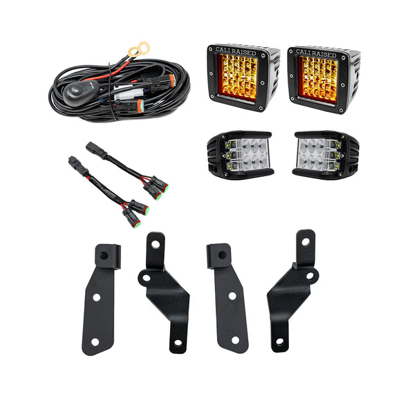 Cali Raised 2021+ Ford Raptor Ditch Light Mount Kit - 2 3X2 18W Amber Led Pods/2 27W Side Project