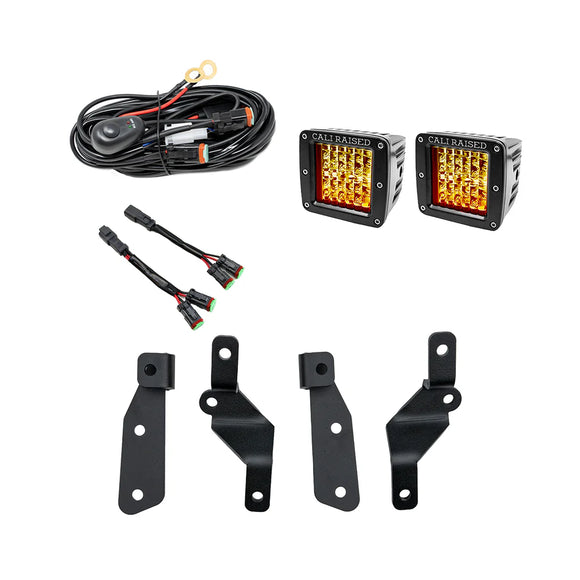 Cali Raised 2021+ Ford Raptor Ditch Light Mount Kit - 2 3X2 18W Amber Led Pods / No