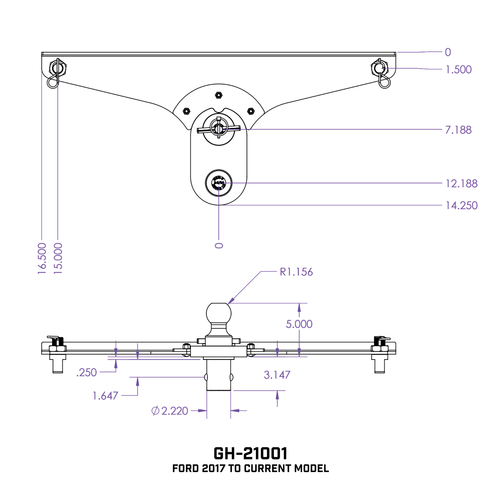 Gen-Y 2020+ GM Long Bed GoosePuck 5in Offset Ball Puck Mount - 0
