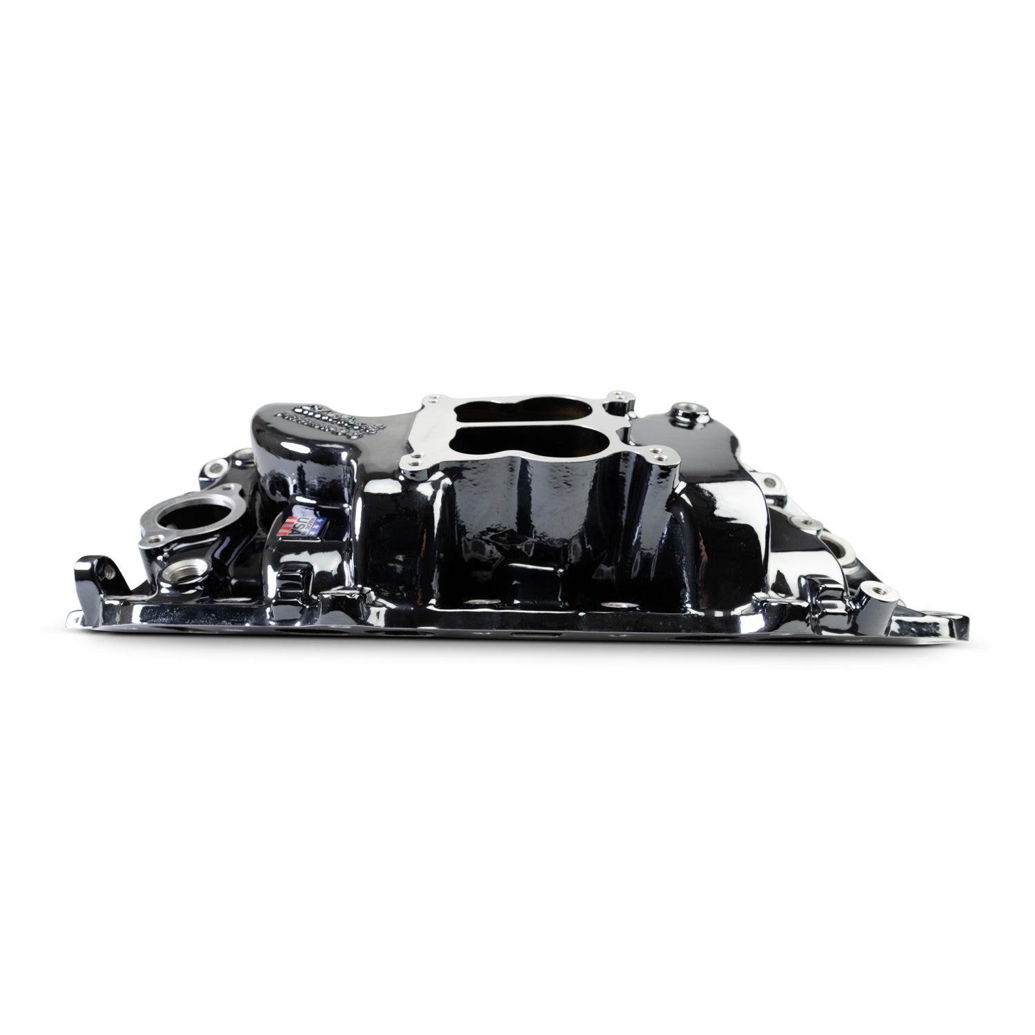 EDELBROCK Performer 2-O Manifold for 1965-90 B/B Chevy Oval Port Heads, Black Plasma