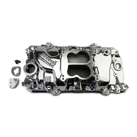 EDELBROCK Performer 2-O Manifold for 1965-90 B/B Chevy Oval Port Heads, Chrome Plasma - 0