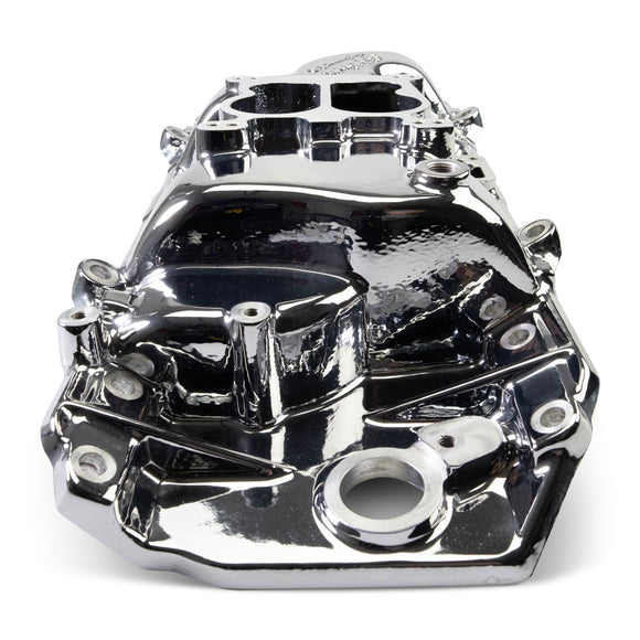 EDELBROCK Performer 2-O Manifold for 1965-90 B/B Chevy Oval Port Heads, Chrome Plasma
