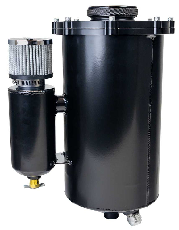 DRY SUMP TANK, 2 PC, 15 IN TALL, 7 IN DIA, WITH BREATHER TANK, 6 QT, BLACK POWDER COAT