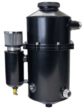 DRY SUMP TANK, 2 PC, 16.5 INCH TALL, 7 INCH DIA, WITH BREATHER TANK, DUAL INLET, BLACK POWDER COAT - 0