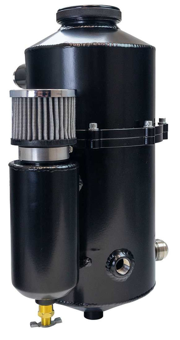 DRY SUMP TANK, 2 PC 60 40 SPLIT, 16.5 IN TALL, 7 IN DIA, WITH BREATHER TANK, DRAG RACE, BLACK POWDER COAT